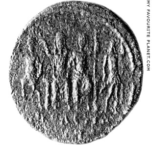 The coin of Megalopolis depicting the Lykosoura statue group at My Favourite Planet
