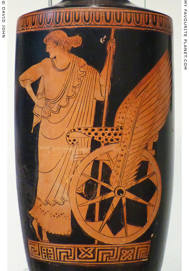 Triptolemos standing by his chariot on an Attic lekythos at My Favourite Planet