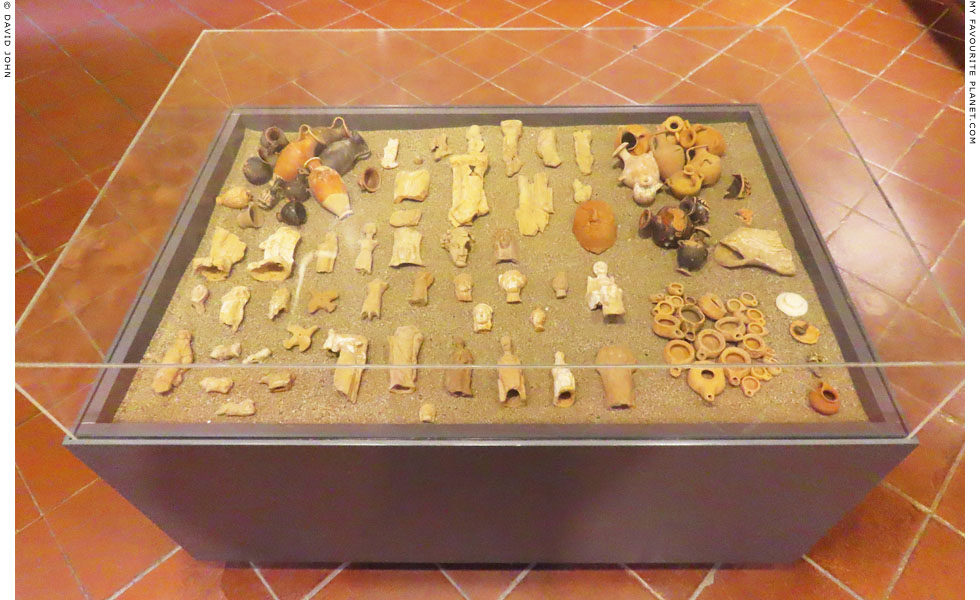 A display case with archaeological finds from Rhodes at My Favourite Planet