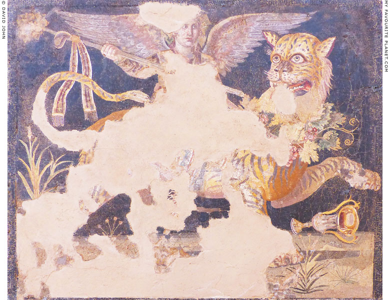 Mosaic depicting Dionysus riding a tiger, Delos, Greece at My Favourite Planet