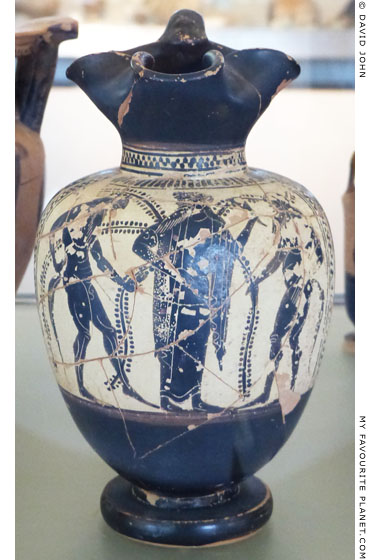 A black-figure oinochoe with Dionysus and two Satyrs, from Pydna, Macedonia at My Favourite Planet