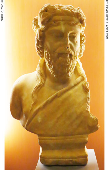 Marble bust of bearded Dionysus in Drama, Macedonia at My Favourite Planet