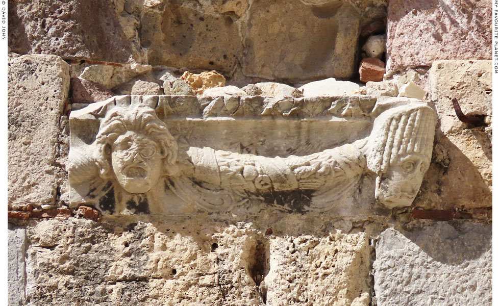 Marble theatrical masks inside the Nerantzia Fortress, Kos at My Favourite Planet