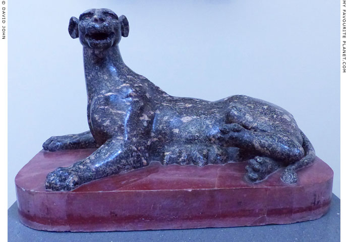 Statue of a female panther made of black granite, Naples at My Favourite Planet