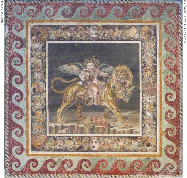 Mosaic depicting the infant Dionysus riding a tiger from Pompeii at My Favourite Planet