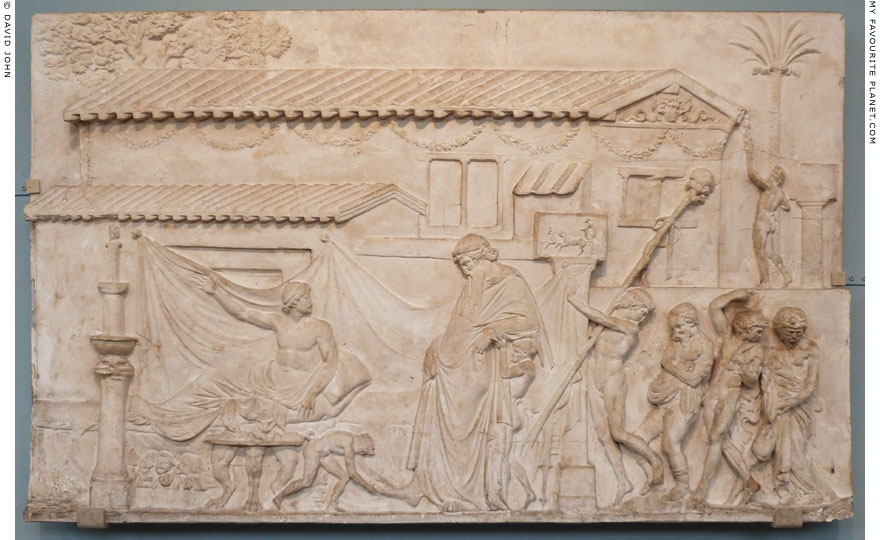 An Ikarios relief showing Dionysus visiting the house of a poet, Ashmolean Museum, Oxford at My Favourite Planet