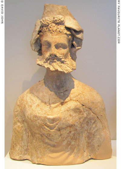 Terracotta bust of Dionysus from a household shrine in Pella, Macedonia at My Favourite Planet