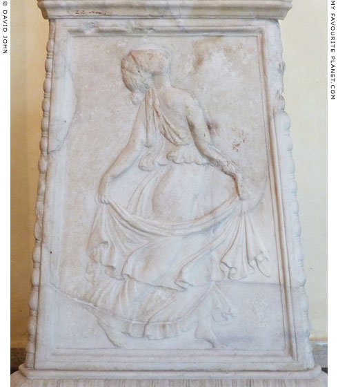 Relief of a dancing Maenad on the base of a marble candelabrum at My Favourite Planet