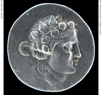 The head of Dionysus on a silver tetradrachm of Thasos at My Favourite Planet