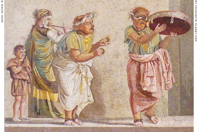 Detail of the musicians in the mosaic by Dioskourides of Samos at My Favourite Planet