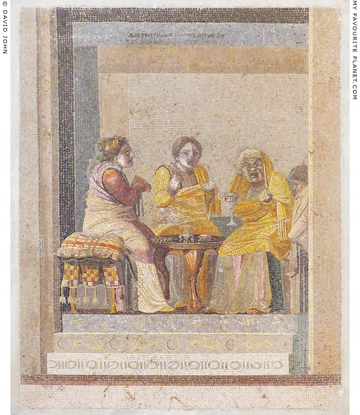 Mosaic panel of women sitting at a table, signed by Dioskourides of Samos at My Favourite Planet