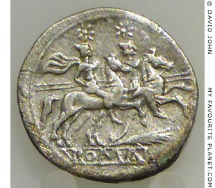 The Dioscuri on a Roman quinari coin from Akragas, Sicily at My Favourite Planet