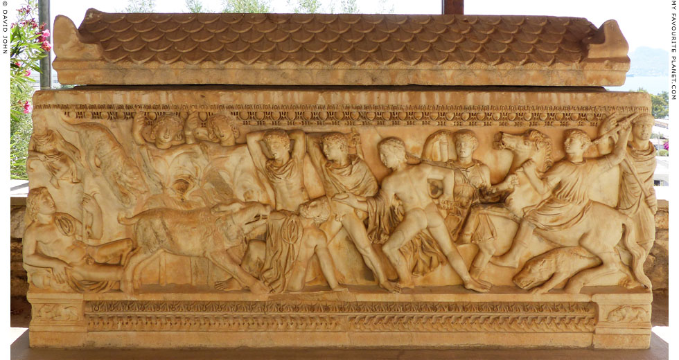 The Dioskouroi taking part in the Kalydonian Boar hunt on a sarcophagus from Eleusis at My Favourite Planet