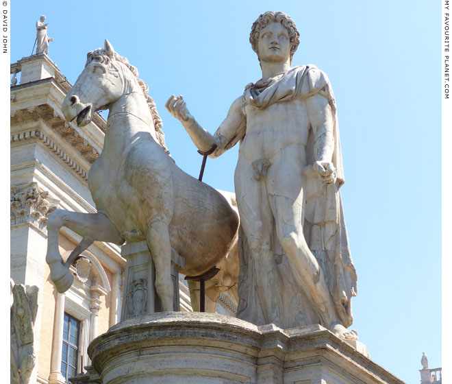 The Dioscuri statue on the left side of the steps up to the Piazza del Campidoglio, Rome at My Favourite Planet The Dioscuri statue on the left side of the steps up to the Piazza del Campidoglio, Rome at My Favourite Planet