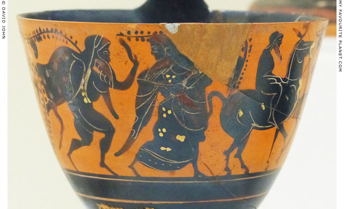 A black figure kyathos showing Hephaistos returning to Olympus at My Favourite Planet