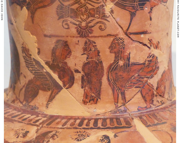 Hermes and two sphinxes on an Attic black-figure amphora by Sophilos at My Favourite Planet