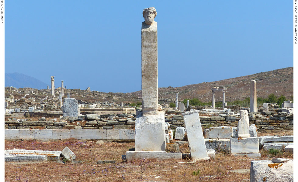 A modern copy of a herm of Hermes in the remains of the Prytaneion, Delos at My Favourite Planet