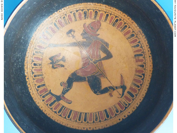 The tondo of an Etruscan black-figure little master cup showing Turms at My Favourite Planet