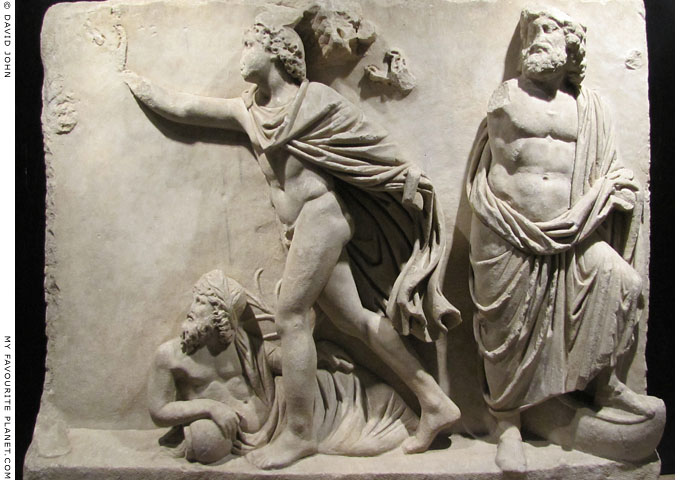 Marble relief of the gods Okeanos, Hermes and Poseidon at My Favourite Planet