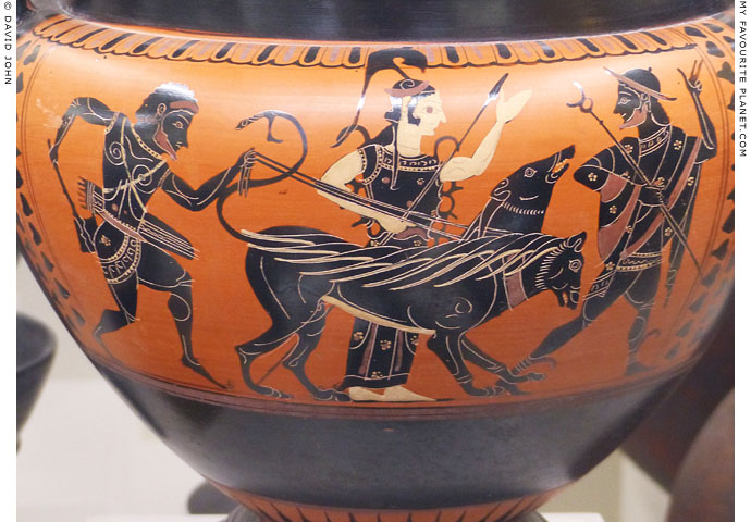 Herakles with Cerberus in the presence of Athena and Hermes at My Favourite Planet
