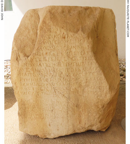 A marble pedestal set up by Herodes Atticus inscribed with curses in Piraeus at My Favourite Planet