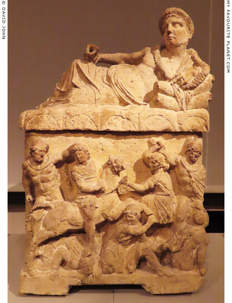The murder of Troilus by Achilles on an Etruscan cinerary urn at My Favourite Planet