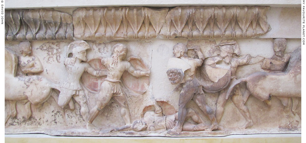 The battle scene on the frieze relief from the east side of the Siphnian Treasury, Delphi at My Favourite Planet