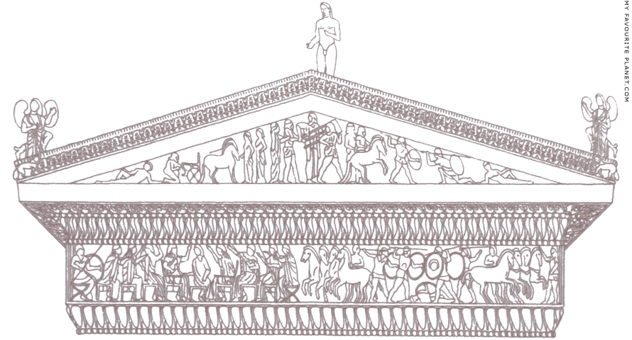 A reconstruction drawing of the east pediment and frieze of the Siphnian Treasury, Delphi at My Favourite Planet