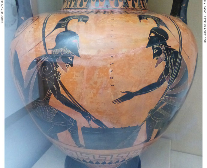 Achilles and Ajax playing a board game by the Lysippides Painter at My Favourite Planet