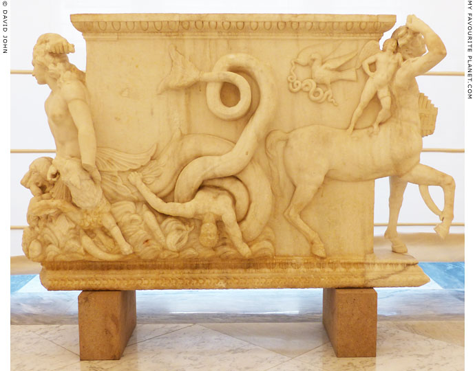 A relief of Skylla on a marble trapezophoron at My Favourite Planet A relief of Skylla on a marble trapezophoron at My Favourite Planet