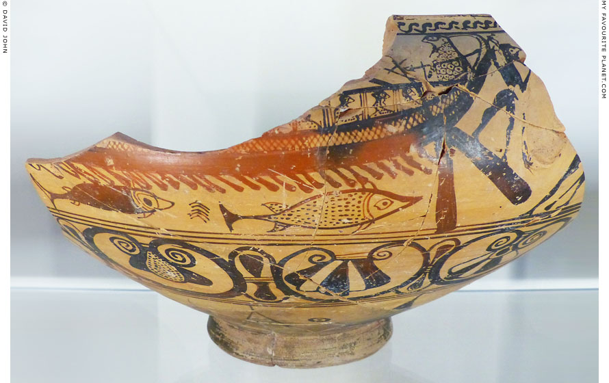 A ship with orarsmen and a helmsman on an Archaic dinos at My Favourite Planet