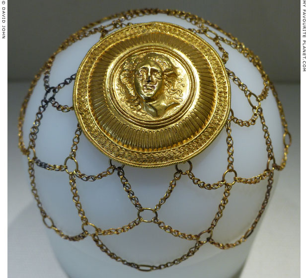 The head of Gorgon Medusa on the tondo of a gold hairnet at My Favourite Planet