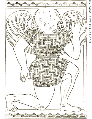 Drawing of the patterns on the Gorgon Stele from Athens at My Favourite Planet