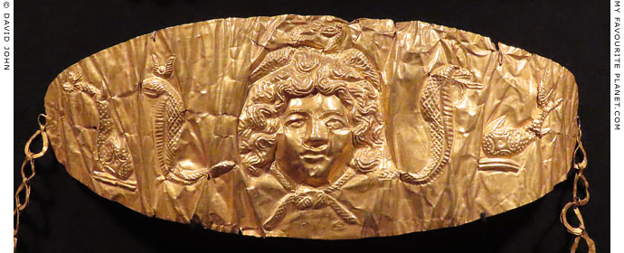 The head of Gorgon Medusa on the pendant of an Egyptian gold necklace at My Favourite Planet
