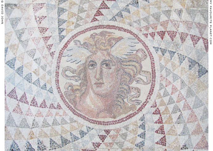 A mosaic floor from Piraeus with winged head of the Gorgon Medusa at My Favourite Planet