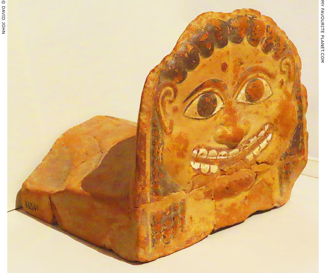 A three-quarter view of the Gorgoneion antefix from Ptoon at My Favourite Planet