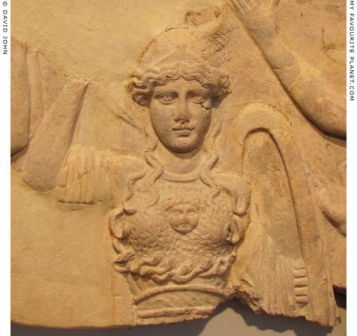 Palladion wearing the aegis and Gorgoneion on a Campana plaque at My Favourite Planet