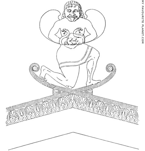 Hans Schrader's reconstruction drawing of the Gorgon Medusa on the roof of the Hekatompedon at My Favourite Planet Hans Schrader's reconstruction drawing of the Gorgon Medusa on the roof of the Hekatompedon at My Favourite Planet