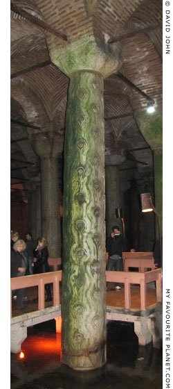 A column in the Basilica Cistern with peacock-eye relief decoration at My Favourite Planet