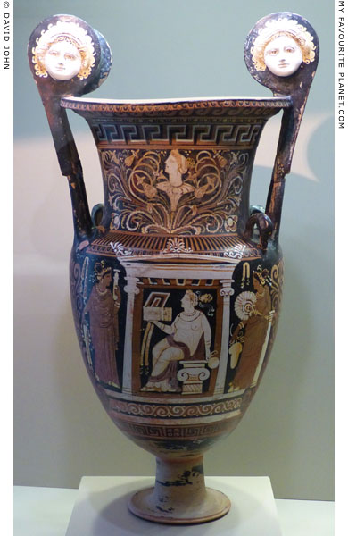 Gorgoneions on the volutes of an Apulian red-figure krater in Milan at My Favourite Planet