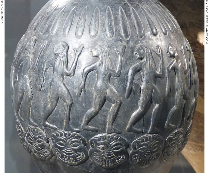 Dancers and Gorgoneions on an Etruscan bucchero oinochoe at My Favourite Planet