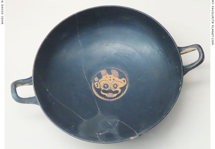 Gorgoneion on the tondo of a kylix from Kamiros, Rhodes at My Favourite Planet