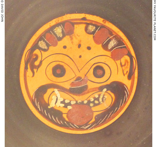 Gorgoneion as the tondo of a lip cup, National Etruscan Museum, Rome at My Favourite Planet