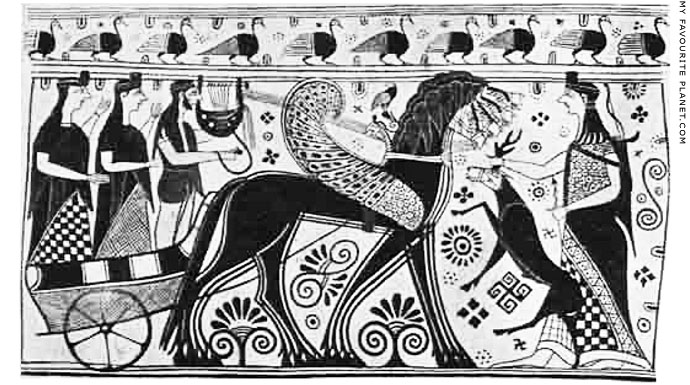 Drawing of Apollo and Artemis on the Cycladic krater in Athens at My Favourite Planet