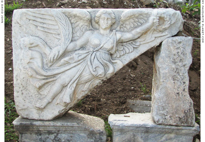 A marble relief of winged Nike in Ephesus, Turkey at My Favourite Planet